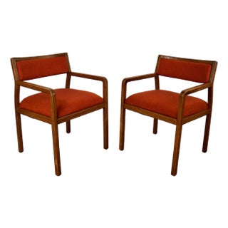 1970’s Mid-Century Modern Burnt Orange Tweed Armchairs - A Pair For Sale