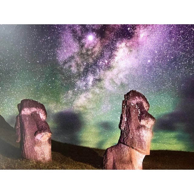 Photorealism Moai Statues at Night, Easter Island Photograph by Marc Shields (17.5" X 12") For Sale - Image 3 of 5