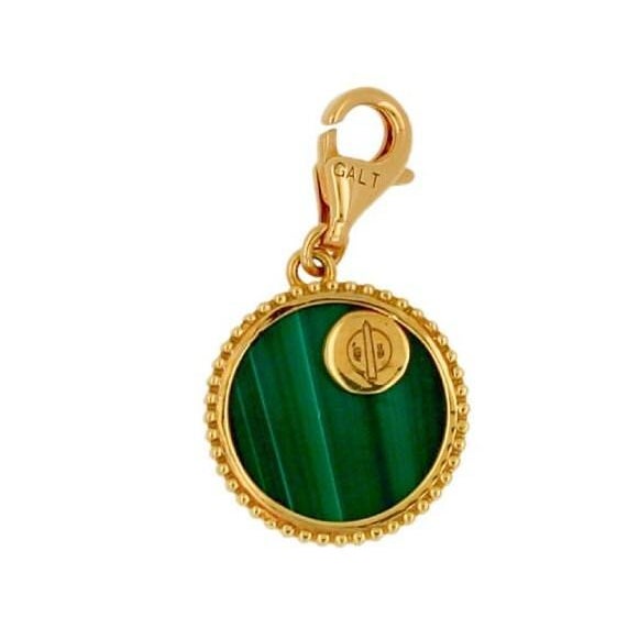 Diamond Moon Star Celestial Heaven Zodiac Crescent Sky 18 Karat Yellow Gold Green Malachite Medallion Charm Bezel Pendant...