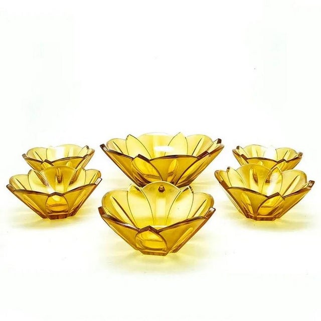 Art Deco Glass Bowls from Moser, Former Czechoslovakia, 1930s, Set of 7 For Sale - Image 9 of 10
