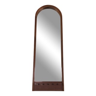 Mid Century Scandinavian Beveled Teak Cathedral Mirror For Sale
