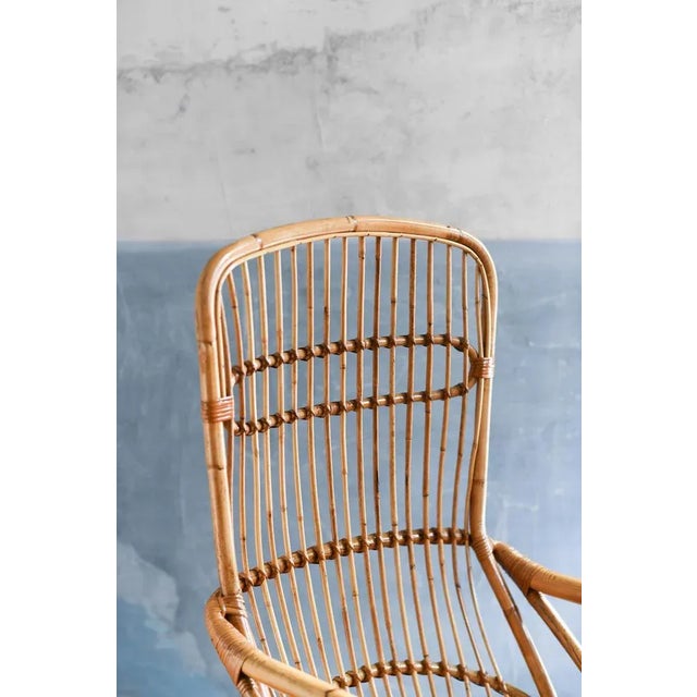 Brown Rattan Armchair with High Backrest, 1970s For Sale - Image 8 of 11