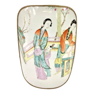 19th Century Chinese Porcelain Large Shard Box of Women and a Child For Sale