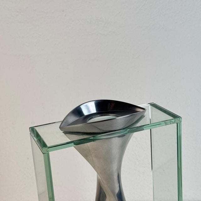 Twisted Tornado Flower Vase in Aluminum and Glass from Lisa Mori, Italy, 1980s For Sale - Image 3 of 12