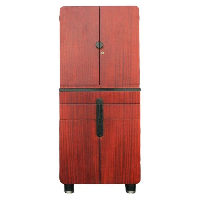 This streamline Art Deco medical cabinet doubles as a dry bar. Made by the Hamilton Company of Milwaukee and designed by...
