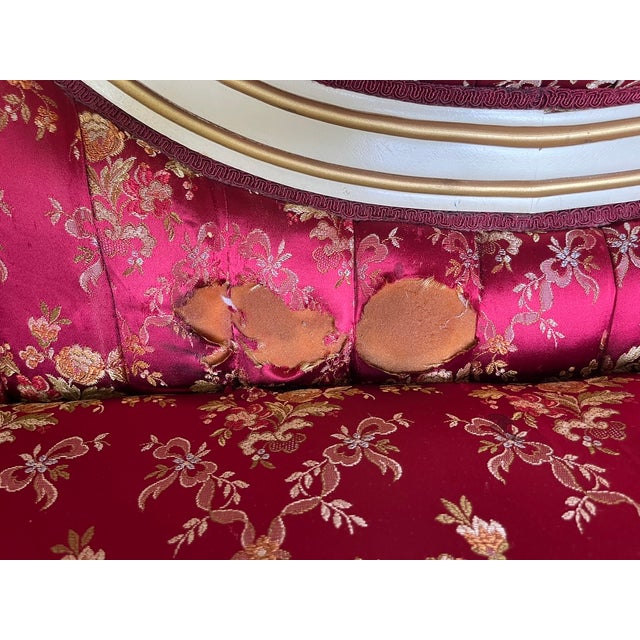 Mid 20th Century 3-Piece Victorian Rococo Revival Style Parlor Suite — Carved Cream & Gold Frames, Burgundy Brocade For Sale - Image 14 of 18