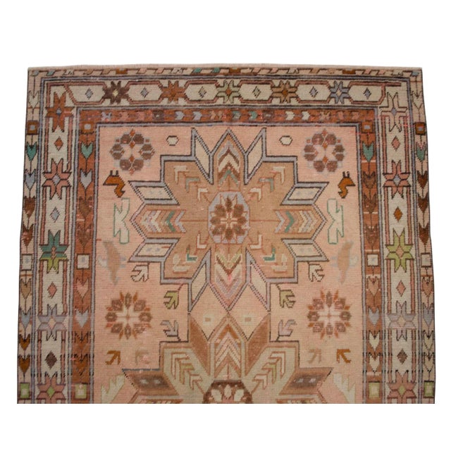 Distressed Turkish Rug Hand Knotted Vintage Oushak Area Rug - 4′ × 6′10″ For Sale - Image 10 of 13