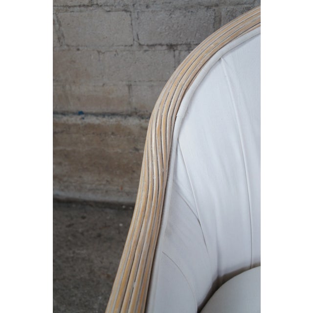 Sand Mid 20th Century Mid Century Modern Bohemian Rattan & Split Reed Barrel Back Loveseat Sofa For Sale - Image 8 of 13