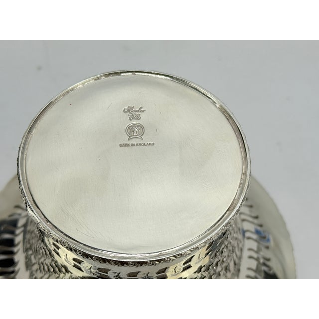 Mid 20th Century English Barker Ellis Silverplate Openwork & Cobalt Glass Lined Vessel For Sale In Providence - Image 6 of 6