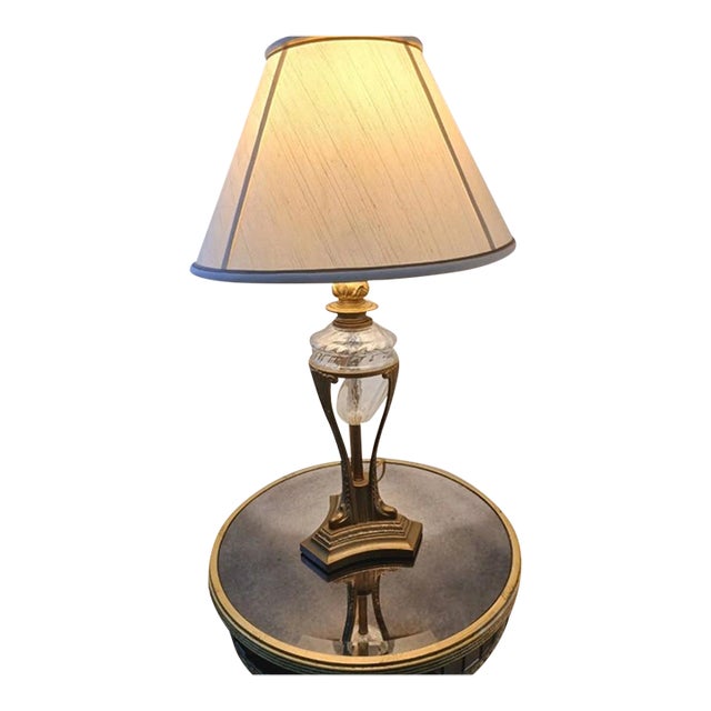 Vintage Regency Crystal Urn Table Lamp Golden Brass Neoclassical Metal W Shade For Sale