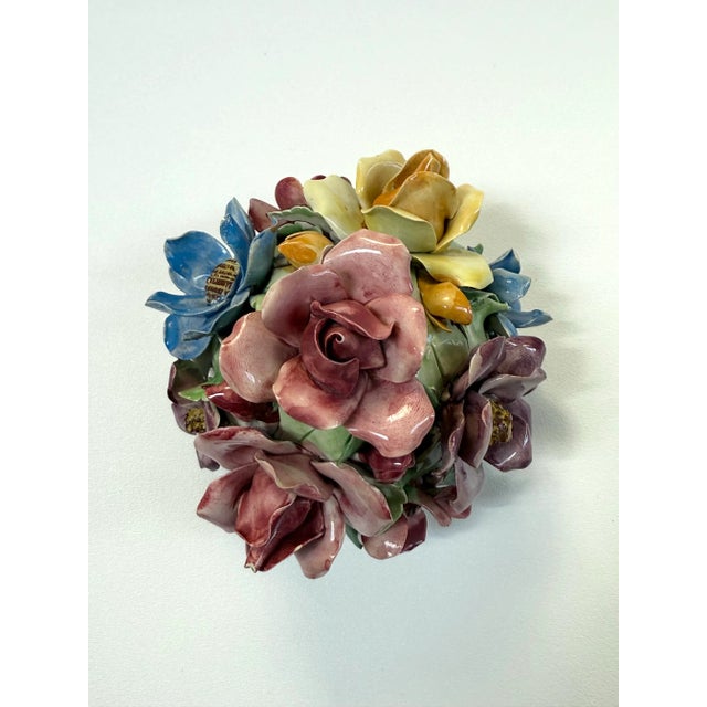 Ceramic Vintage Italian Capodimonte Style Majolica Lidded Urn With Colorful Roses For Sale - Image 7 of 12