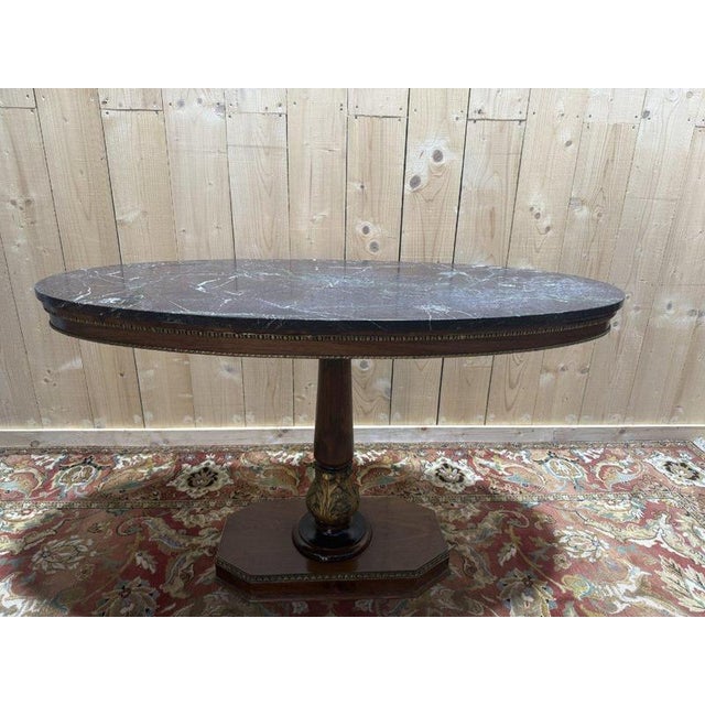 Oval Empire-Style Pedestal Table in Walnut and Marble For Sale - Image 4 of 8