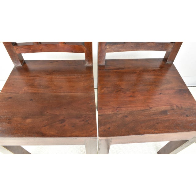 Coffee 1990s Vintage Rustic Hand Crafted Hardwood Window Back Dining Chairs - Set of 4 For Sale - Image 8 of 12