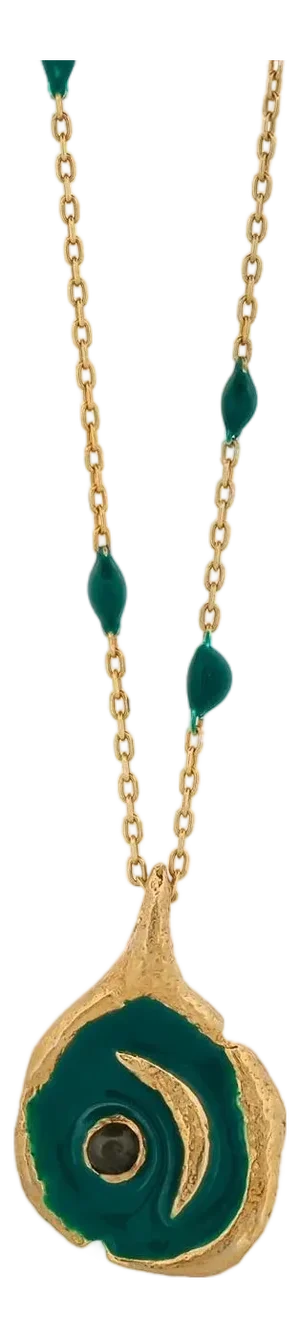 New Beginning Green Moon Enamel Chain Gold Necklace