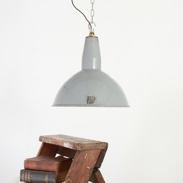Glass Industrial Grey Dome Pendant Light from Benjamin, 1950s For Sale - Image 7 of 7