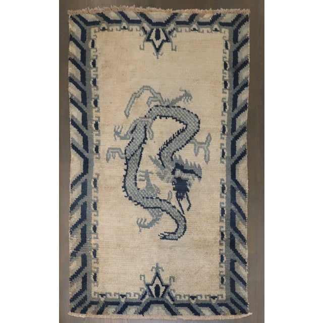 Folk Art Antique Zabihi Collection Dragon Mongolian Rug - 3'8" x 5'7" For Sale - Image 3 of 6