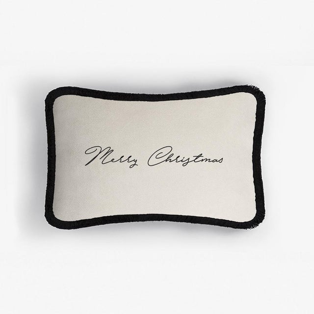 Textile Christmas Happy Pillow in White and Black from Lo Decor For Sale - Image 7 of 7