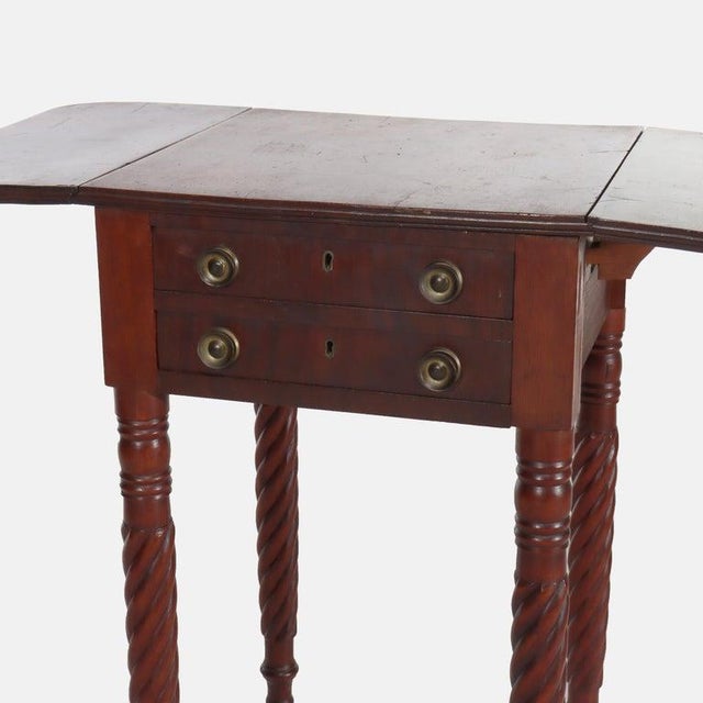 Sheraton Mahogany 2 Drawer Drop Leaf Stand With Rope Twist Carved Legs C1830 For Sale - Image 6 of 16