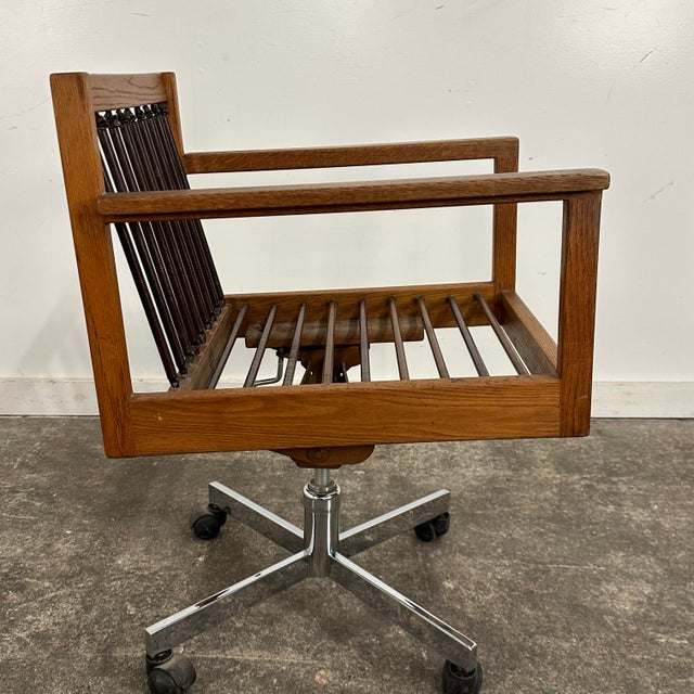 Arden Riddle Arden Riddle 1971 Oak Swivel Rocking Mid Century Office Chair on Casters For Sale - Image 4 of 12