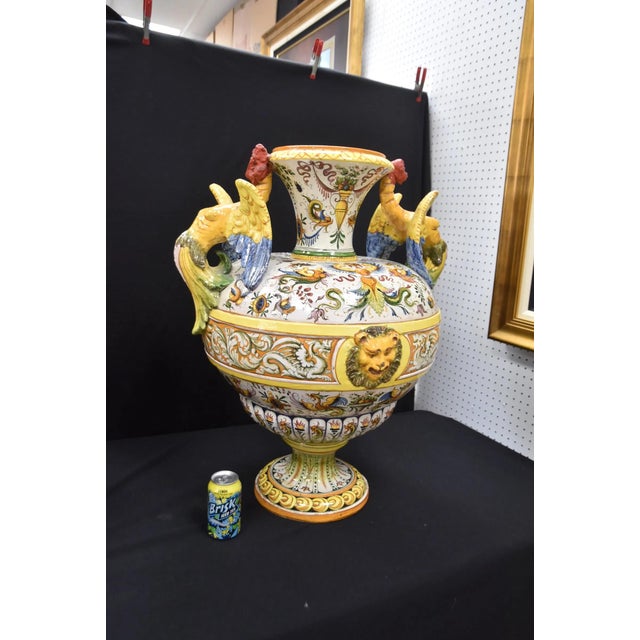 Majolica Pair of Large Antique Italian Majolica Urns For Sale - Image 4 of 11