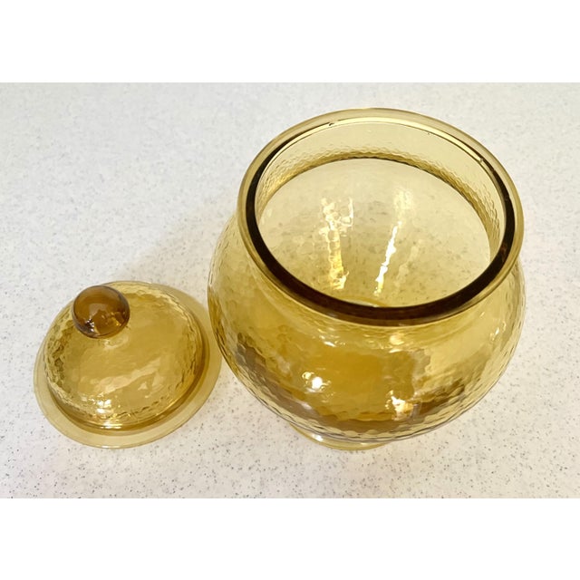 Mid-Century Modern Mid-Century Indiana Glass Pebbled Amber Dimpled Canister Apothecary Jar For Sale - Image 3 of 3