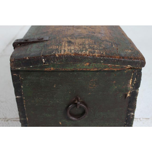 Small Antique Swedish Storage Chest in Pine with Green Paint, 1868 For Sale - Image 6 of 15
