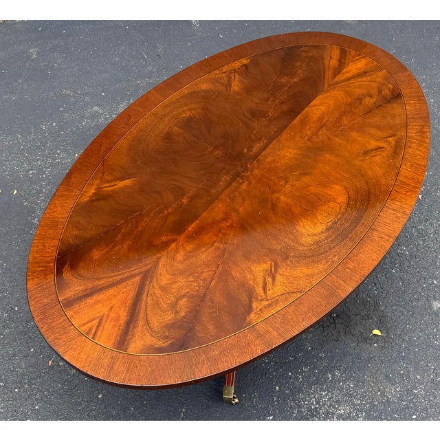 Late 20th Century Flame Mahogany Banded Regency Coffee Table For Sale In New York - Image 6 of 11