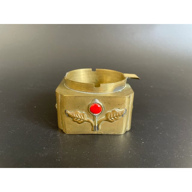 Antique Chinese Export Brass Jeweled Personal Ashtray - Cigarette Rest For Sale - Image 4 of 12