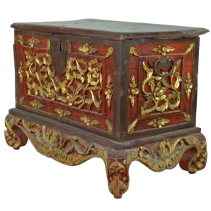 Indonesian Madura Gilt Treasure Chest With Hand-Carved Details, 20th Century