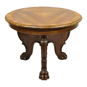 1900s Antique German Renaissance Revival Carved Walnut Paw Feet Round Center Table