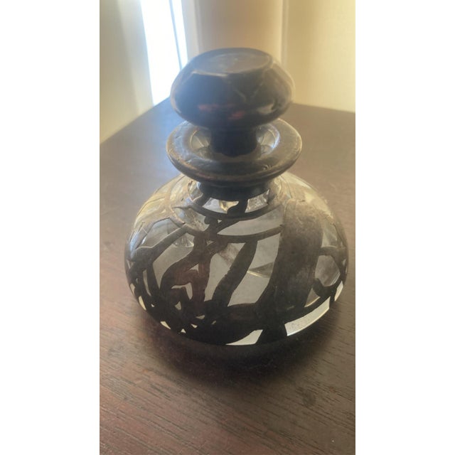 Vintage Perfume Bottle. Glass With Sterling Silver Inlay. Early 20th Century. For Sale - Image 4 of 4