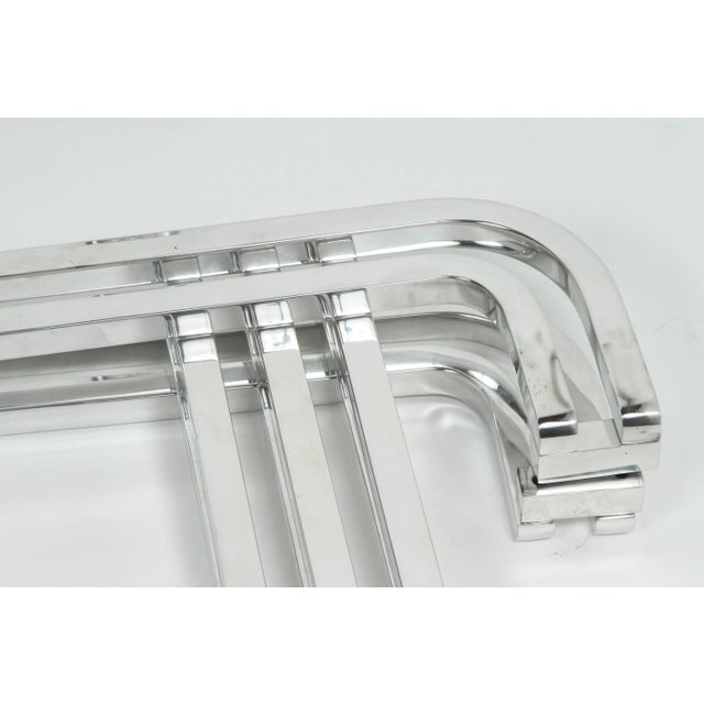 Rare set of four American store door handles for double doors. Set of aluminum handles includes a right outside, a right...