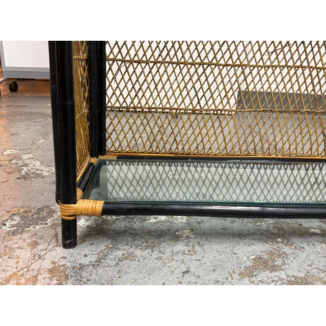 Wicker, Glass + Black Bamboo Étagère, Mid 20th Century For Sale - Image 10 of 12