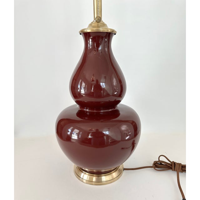 Ceramic Single Ralph Lauren Extra Large Oxblood Red Ceramic Lamp With Brass Fittings. For Sale - Image 7 of 17