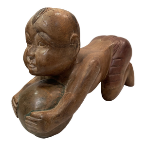 Antique Chinese Opium Pillow (Wooden Statue of Baby Buddha), Imperfect Wood