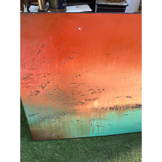 Up for consideration is a beautiful orange and turquoise abstract style painting on canvas. This would look lovely in your...