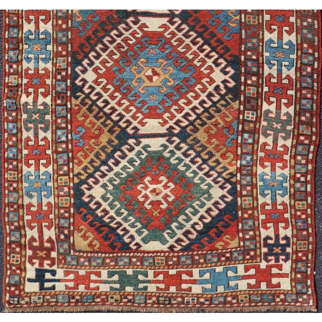 Antique Caucasian Kazak Rug With Geometric Design Medallions 3'10" X7'4" For Sale In Atlanta - Image 6 of 13