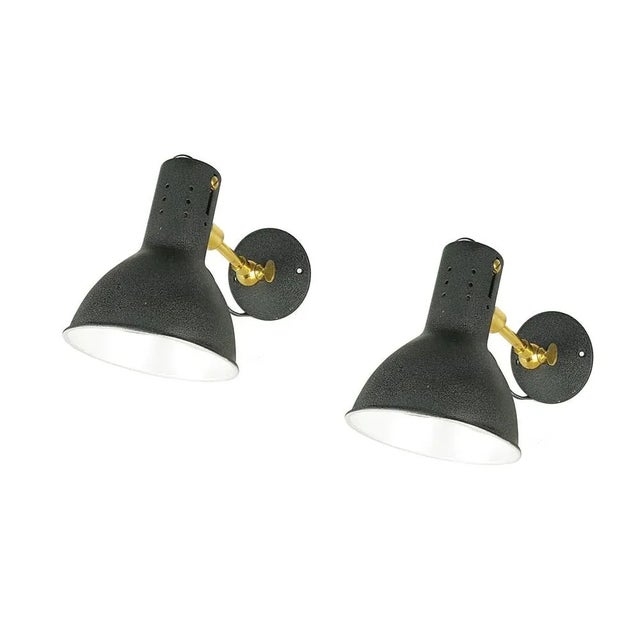 Mid-Century Adjustable Wall Lamps in Black Painted Aluminum and Brass, 1950s, Set of 2 For Sale - Image 9 of 13