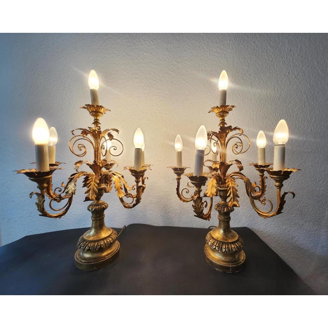 Vintage Hollywood Regency Louis XV 6-Light Florentine Floor Lamp, Italy, 1920s, Set of 2 For Sale - Image 13 of 18