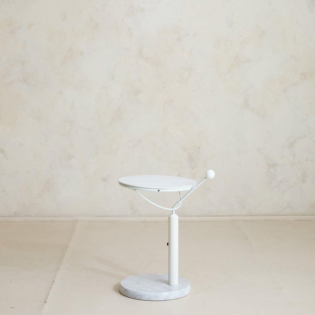 White Vintage French Postmodern White Metal + Marble Adjustable Side Table For Sale - Image 8 of 11