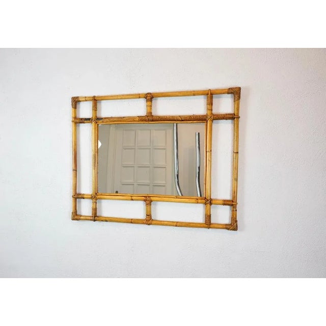 1960s Italian Rattan & Bamboo Rectangular Wall Mirror, 1960s For Sale - Image 5 of 10