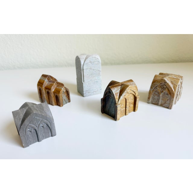 Gothic Architectural Study in Hand Carved Marble, a Collection of 5, Dated 1912 For Sale - Image 4 of 11