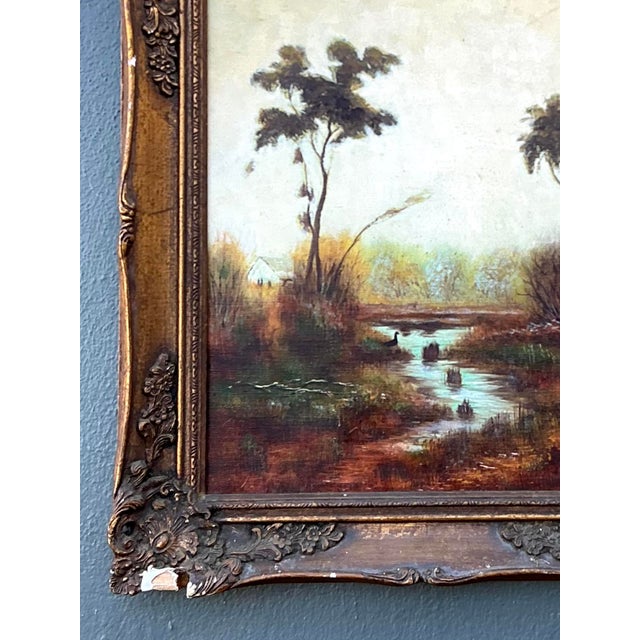 French Provincial Vintage Original Landscape Oil on Canvas For Sale - Image 3 of 12