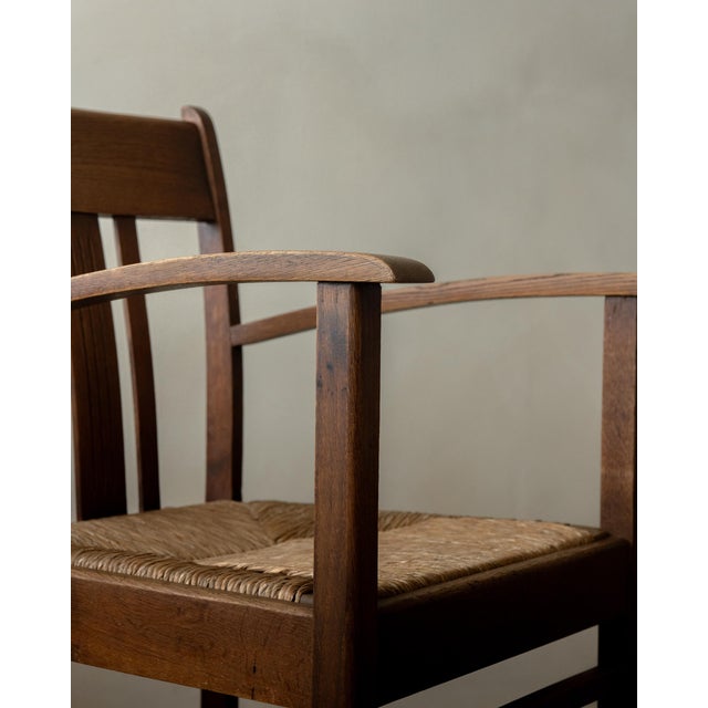 Dutch Art Deco Oak and Rush Armchair, 1920s For Sale - Image 10 of 17