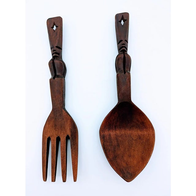 Vintage African Carved Fruitwood Large Scale Fork and Spoon, Set of 2 For Sale - Image 10 of 10
