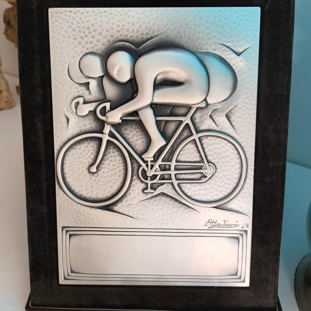 Let yourself be seduced by the fervor of the peloton immortalized in precious metal. This vintage commemorative plaque...