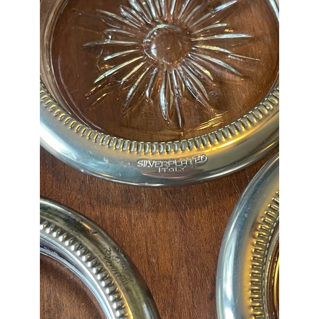 Leonard Mid 20th Century Leonard Italy Silverplate & Glass Coasters- Set of 4 For Sale - Image 4 of 6