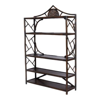 Vintage 1970s McGuire Style Five-Tier Rattan Etagere or Bookshelf For Sale