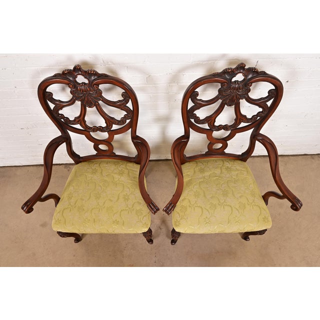 1920s Romweber Antique French Provincial Louis XV Carved Walnut Armchairs, Pair For Sale - Image 5 of 12