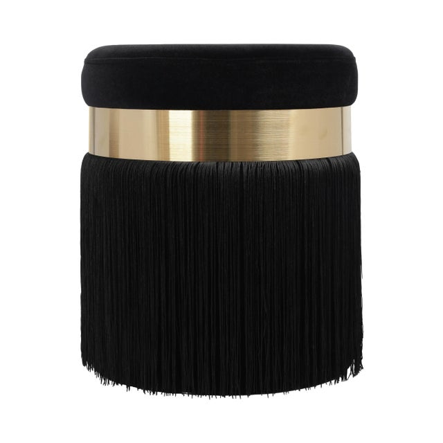 Wood Melody Black Tasseled Ottoman For Sale - Image 7 of 7